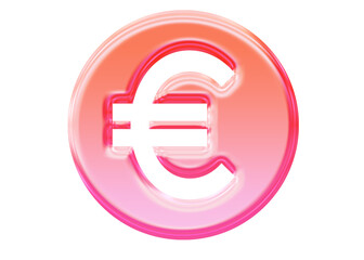 Glossy 3D euro currency icon with jelly glassmorphism style