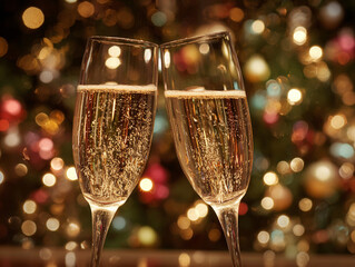 Celebrate new year's eve with champagne flutes cheers christmas holiday season festive celebration