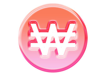 Glossy 3D won currency icon with jelly glassmorphism style