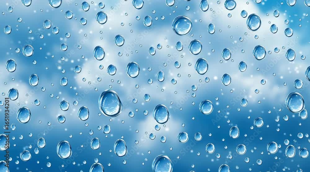 Aufkleber raindrops adhering to a transparent window pane creating a beautiful abstract pattern with a soft fo