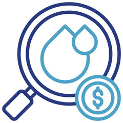 The icon represents the analysis of water usage costs, whether for consumers, the fuel oil industry, or agriculture, including investments in industrial companies.