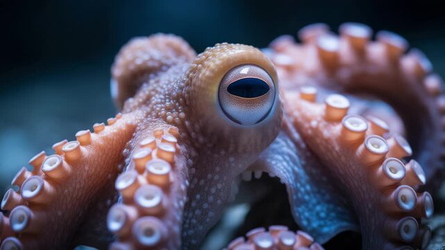 Underwater world of mystery: Watch the intelligent octopus explore its ocean habitat with mesmerizing grace and fluid movement, a glimpse into the captivating depths