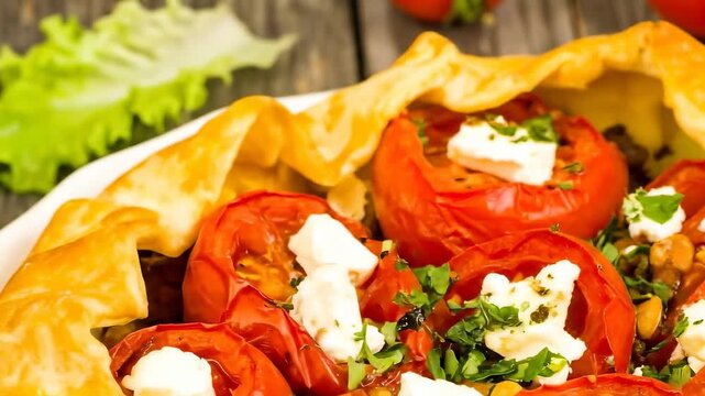 Roasted tomatoes with feta in phyllo