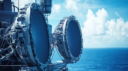 High-Tech Ocean Communication Equipment with Blue Sky Background