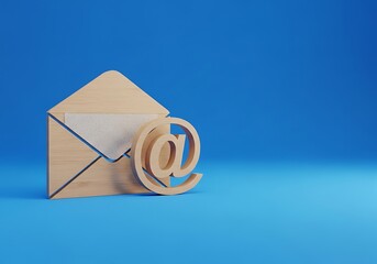 Email Communication Concept An Open Envelope with an @ Symbol Against a Vibrant Blue Background, Illustrating Modern Digital Correspondence and Connection