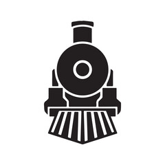 Vintage Steam Locomotive Train Icon, Front View Silhouette Vector Illustration  © Journey