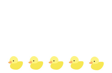 一列に並ぶ黄色いアヒルフレーム_白地