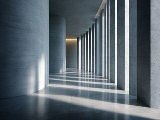 Obraz premium Sleek Minimalist Hall: Cement Pillars and Soft Natural Light Shadows