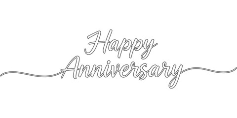 Stylish Happy Anniversary calligraphy hand lettering design isolated on white background perfect for birthday party or wedding anniversary celebration poster card banner invitation