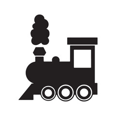 Simple Steam Train Icon, Black Locomotive Silhouette Vector Illustration
