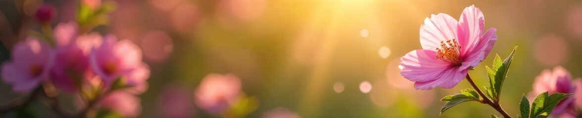 Fototapeta premium Delicate blossoms sway gently in a breezy, sun-drenched garden, petals dancing in the warm air; a picturesque scene of floral weather in full bloom , summer, idyllic, vegetation