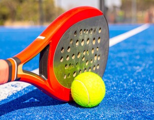 Padel Racket Leaning on Neon Ball – Vibrant Court Colors
