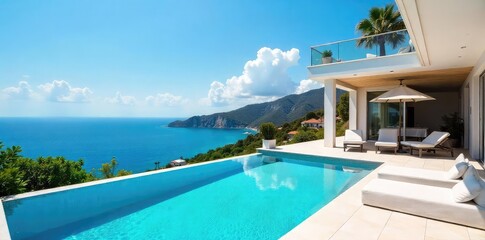 Fototapeta premium Luxurious Ocean View Villa Rental with Private Pool Perfect Family Getaway or Relaxing Escape