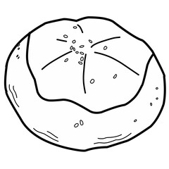 Hand drawn illustration of a bread roll. Simple vector style with a rustic look, perfect for bakery design, menu decoration, food icons, or cooking-related projects.