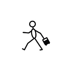 Stick figure walking with luggage, isolated on white background vector illustration of
