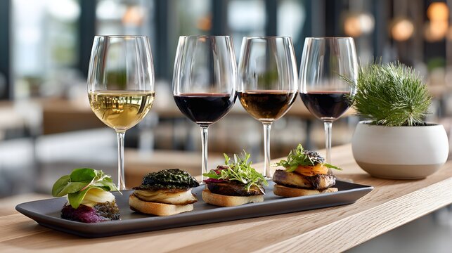 Elegant Wine Tasting Experience with Gourmet Appetizers in a Upscale Restaurant Setting