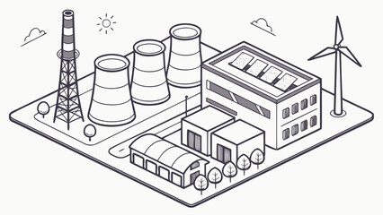 Fototapeta premium A futuristic eco-plant designed like a growing organism, where industry meets nature. Solar leaves, oxygen-releasing mist, and root-like energy systems symbolize clean, regenerative production