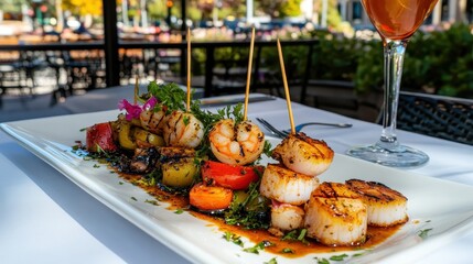 Grilled Seafood Platter with Colorful Vegetables and Garnishes