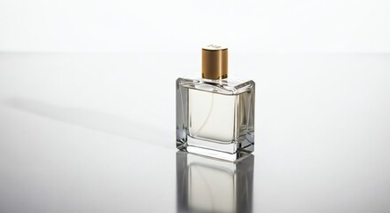 Elegant Glass Perfume Bottle with Gold Cap, Perfect for Beauty Product Mockups and Copy Space