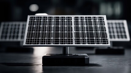 Modern Solar Panel on Stand with Dark Background and Natural Light