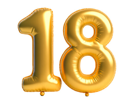 Shiny gold balloon number 18 for elegant celebrations, birthday parties, or festive decorations.
