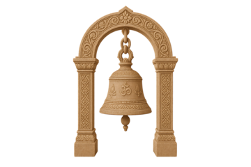 Carved stone bell with om symbol isolated on transparent background