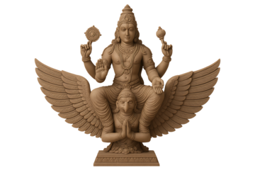 Stone garuda and vishnu sculpture isolated on transparent background
