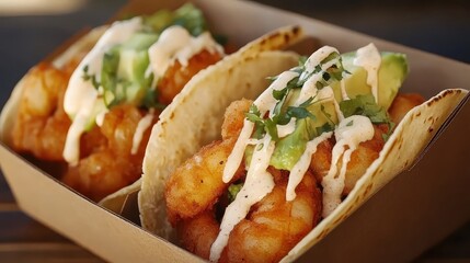 Savory Shrimp Tacos with Creamy Sauce and Fresh Avocado Slices