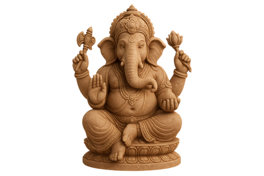 Hindu god Ganesha statue isolated on transparent background