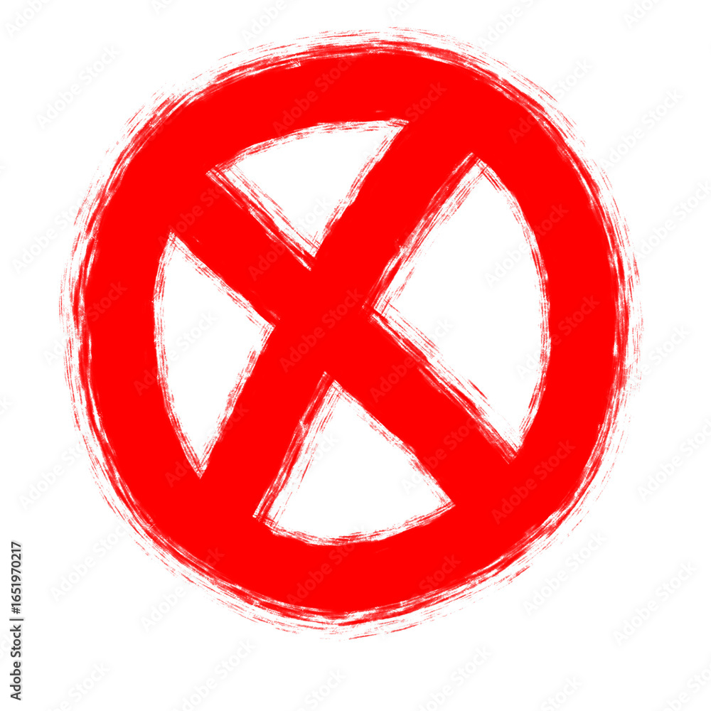 Poster prohibition sign with brush stroke texture on transparent background denoting restriction and ban fo