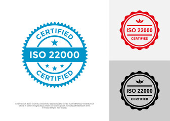 ISO 22000 certified badge logo stamp. Suitable for companies in the food and beverage industry, label packaging, websites, and official documents to build consumer trust