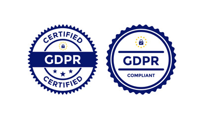 GDPR certified compliant badges template and logos features a padlock and EU stars. Suitable for websites, mobile apps, and corporate documents, privacy policy pages, consent forms 