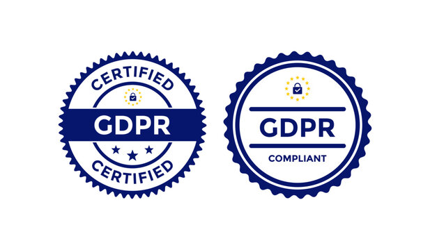 GDPR certified compliant badges template and logos features a padlock and EU stars. Suitable for websites, mobile apps, and corporate documents, privacy policy pages, consent forms 