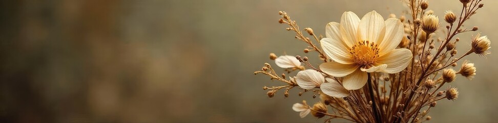 Obraz premium A faded photograph tucked inside a dried, delicate bouquet; a tangible memory preserved in time The sepia tones whisper tales of cherished moments long past , texture, childhood, history