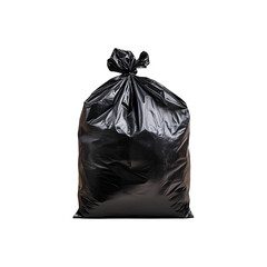 A black garbage bag tied at the top, filled and ready for disposal
