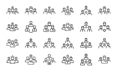 24 Medical and Healthcare Line Icons Hospital, Doctor, Patient Care, Emergency, Surgery, Pharmacy, Vaccination, Telemedicine, First Aid, and Medical Equipment Vector Icon Bundle