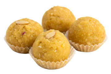 indian laddu dessert isolated on white background, png, ai generated.