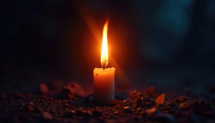 Dramatic Candlelight Flare Warm Glow Against Dark Background, Perfect for Atmospheric, Emergency, or Survival Scenes