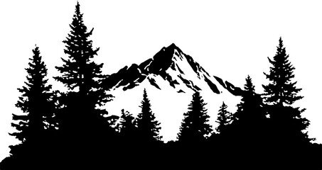 "Whispers of the Wild: Mountain Forest Silhouette"