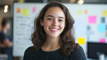 Corporate startup office with open desks, creative team members brainstorming on whiteboards, and casual collaborative workspaces