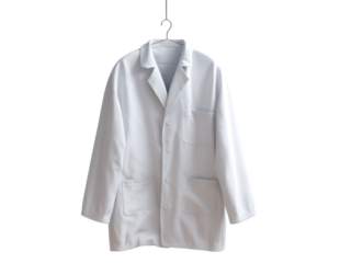 White Lab Coat Hanging on a Hanger in a Science Environment