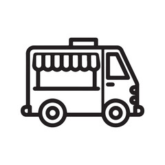 Food Truck Icon, Street Food Van Line Art Symbol, Mobile Kitchen Vector Illustration.
