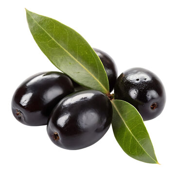 black jamun with some leaves isolated on white background, png, ai generated.