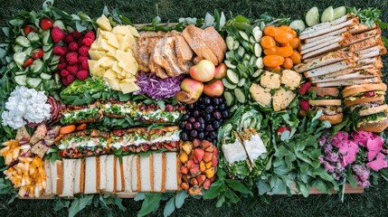 Fototapeta premium Vibrant Outdoor Picnic Display with Fresh Ingredients and Platters