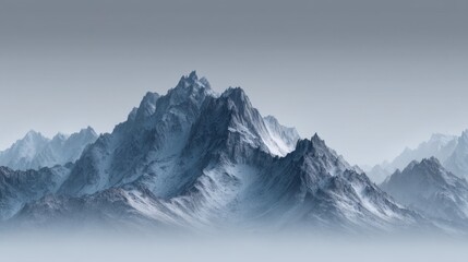 Obraz premium Misty Jagged Peaks in a Serene Mountain Range Landscape