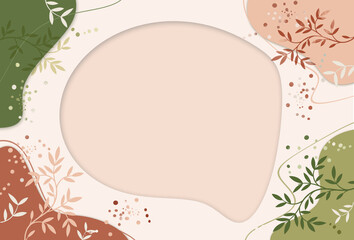 Floral background with blush -dusty rose- sage spots frame decorated wavy lines and dots. Wedding greeting or invitation concept .Free copy space.