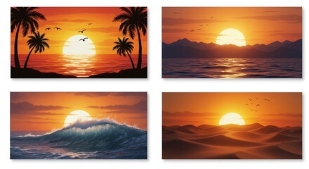 Sunset over ocean scenes