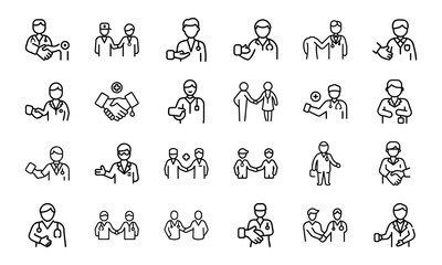 24 Medical and Healthcare Line Icons Hospital, Doctor, Patient Care, Emergency, Surgery, Pharmacy, Vaccination, Telemedicine, First Aid, and Medical Equipment Vector Icon Bundle