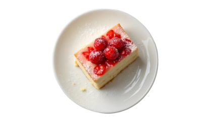 Strawberry Shortcake with Whipped Cream and Jam on Plate Isolated on White