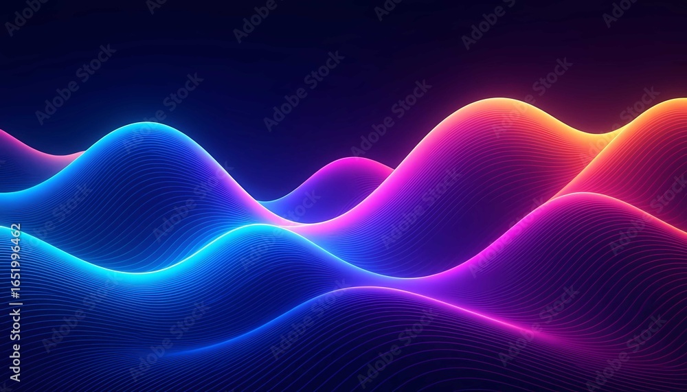 Aufkleber bright neon waves create a colorful abstract pattern, suggesting digital data flow and futuristic te